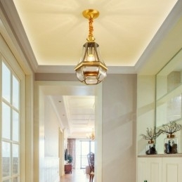 1 Lustre de pingente de latão retrô rústico de luxo com abajur de vidro