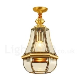 1 Lustre de pingente de latão retrô rústico de luxo com abajur de vidro
