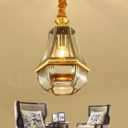1 Lustre de pingente de latão retrô rústico de luxo com abajur de vidro