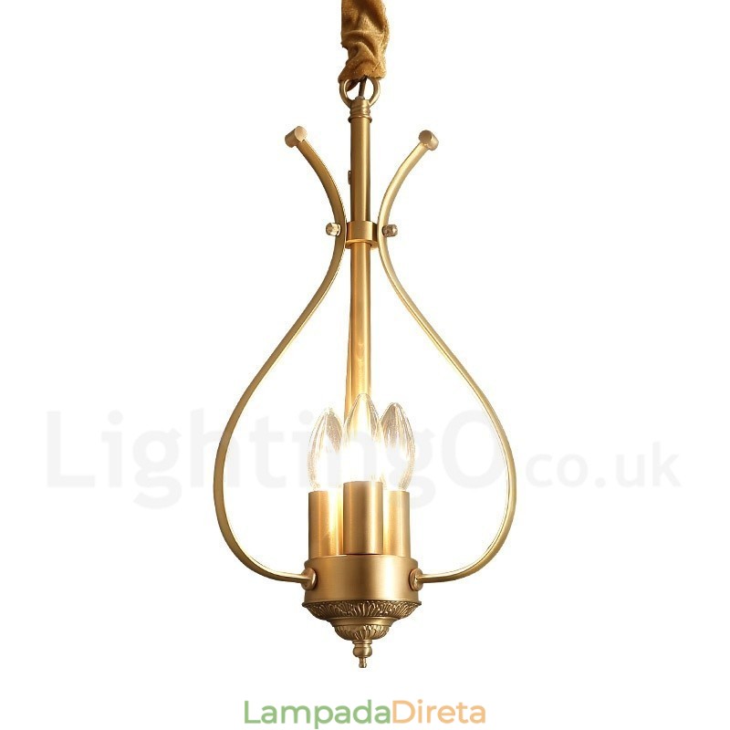 4 Luz Retro Rústico Luxo Latão Pendente Lâmpada Lustre