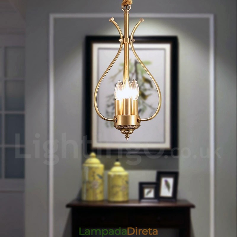 4 Luz Retro Rústico Luxo Latão Pendente Lâmpada Lustre