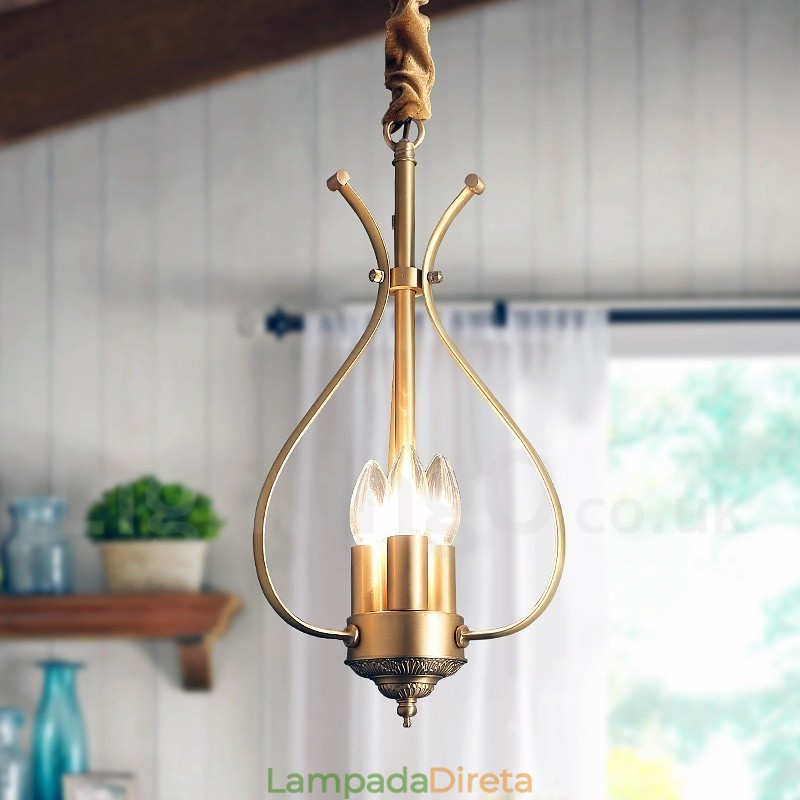 4 Luz Retro Rústico Luxo Latão Pendente Lâmpada Lustre