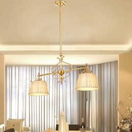 2 Luz Retro Rústico Luxo Latão Pendente Lâmpada Lustre com Tecido Sombra