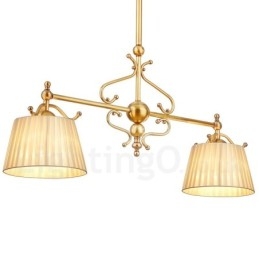 2 Luz Retro Rústico Luxo Latão Pendente Lâmpada Lustre com Tecido Sombra