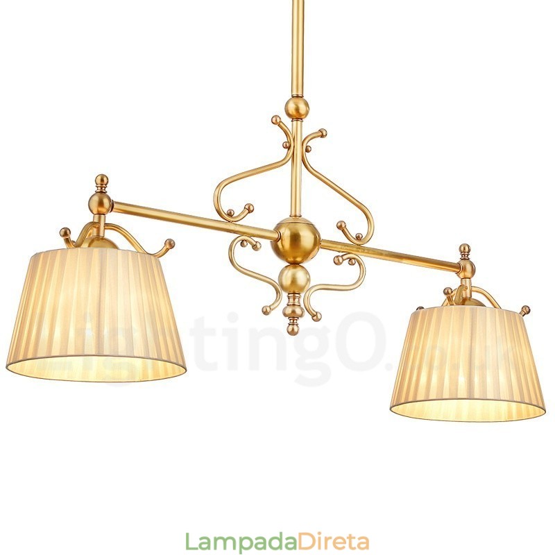 2 Luz Retro Rústico Luxo Latão Pendente Lâmpada Lustre com Tecido Sombra
