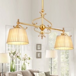 2 Luz Retro Rústico Luxo Latão Pendente Lâmpada Lustre com Tecido Sombra