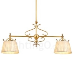 2 Luz Retro Rústico Luxo Latão Pendente Lâmpada Lustre com Tecido Sombra