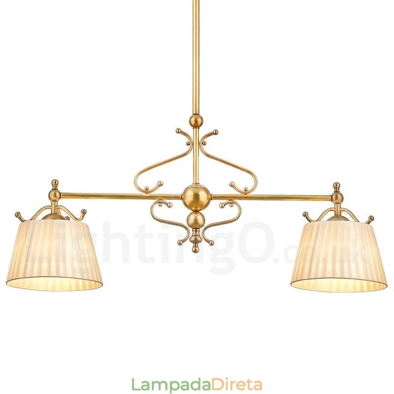 2 Luz Retro Rústico Luxo Latão Pendente Lâmpada Lustre com Tecido Sombra