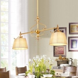 2 Luz Retro Rústico Luxo Latão Pendente Lâmpada Lustre com Tecido Sombra