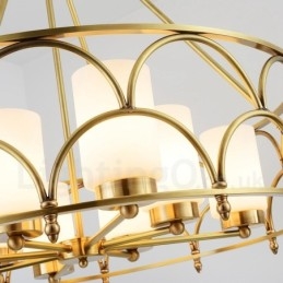 Lustre de pingente de latão luxuoso retrô rústico de 8 luzes com cúpula de vidro