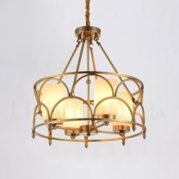 4 Luz Retro Rústico Luxo Latão Pendente Lâmpada Lustre com Sombra de Vidro