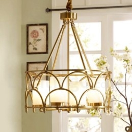 4 Luz Retro Rústico Luxo Latão Pendente Lâmpada Lustre com Sombra de Vidro