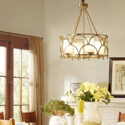 4 Luz Retro Rústico Luxo Latão Pendente Lâmpada Lustre com Sombra de Vidro