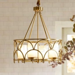 4 Luz Retro Rústico Luxo Latão Pendente Lâmpada Lustre com Sombra de Vidro