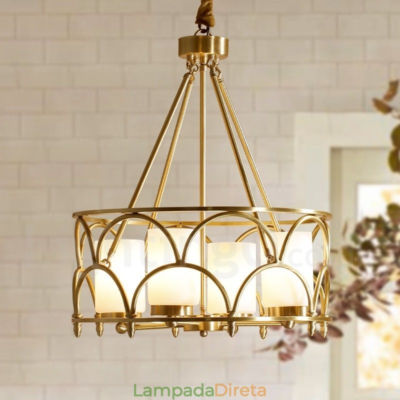 4 Luz Retro Rústico Luxo Latão Pendente Lâmpada Lustre com Sombra de Vidro
