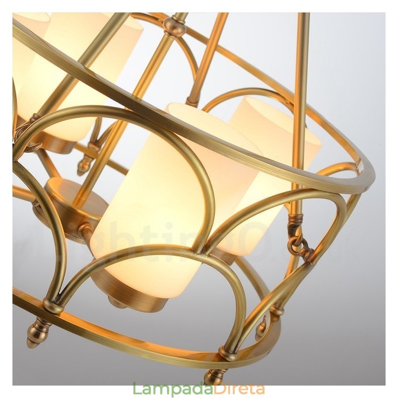 4 Luz Retro Rústico Luxo Latão Pendente Lâmpada Lustre com Sombra de Vidro