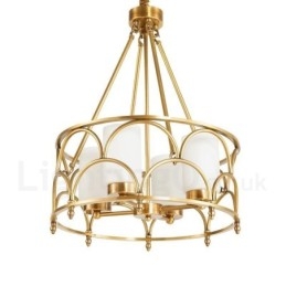 4 Luz Retro Rústico Luxo Latão Pendente Lâmpada Lustre com Sombra de Vidro