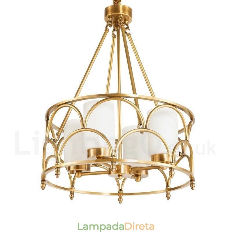 4 Luz Retro Rústico Luxo Latão Pendente Lâmpada Lustre com Sombra de Vidro