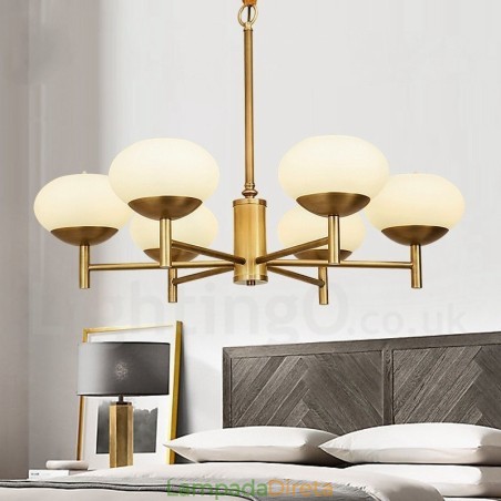 6 Luz Retro Rústico Luxo Latão Pendente Lâmpada Lustre com Sombra de Vidro 6 Luz Retro Rústico Luxo Latão Pendente Lâmpada Lustre com Sombra de Vidro