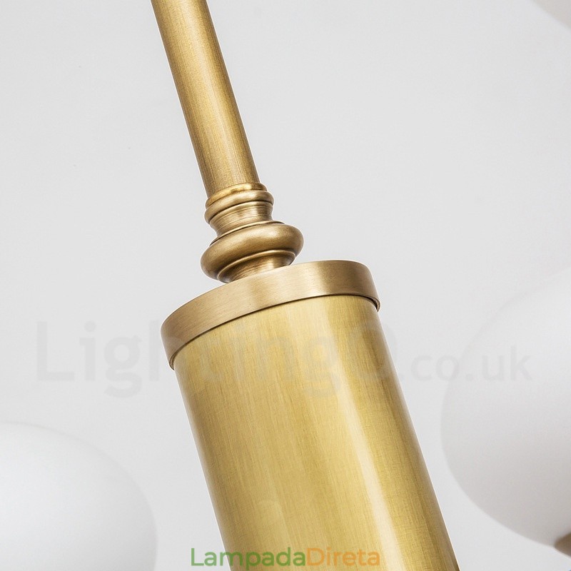 6 Luz Retro Rústico Luxo Latão Pendente Lâmpada Lustre com Sombra de Vidro