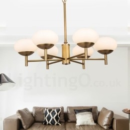 6 Luz Retro Rústico Luxo Latão Pendente Lâmpada Lustre com Sombra de Vidro