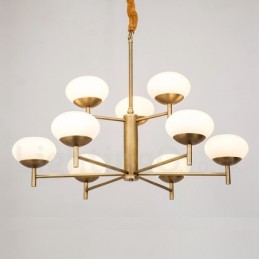 Lustre de pingente de latão luxuoso retrô rústico de 9 luzes com cúpula de vidro