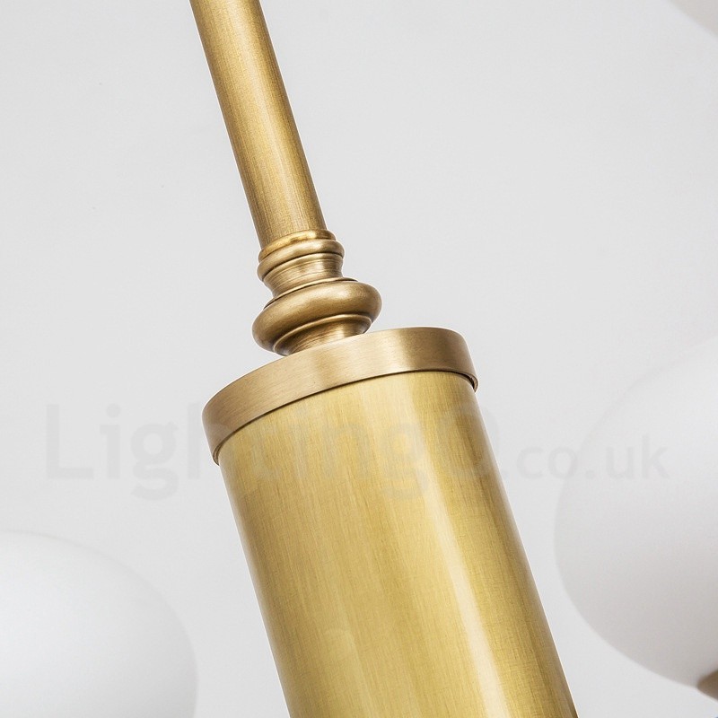 Lustre de pingente de latão luxuoso retrô rústico de 9 luzes com cúpula de vidro