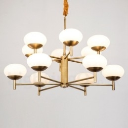 Lustre de pingente de latão luxuoso retrô rústico de 12 luzes com cúpula de vidro