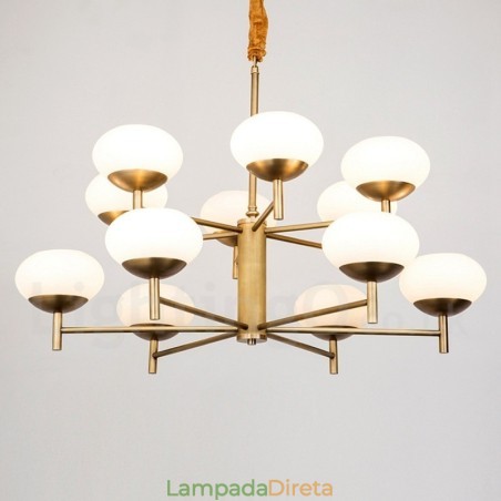 Lustre de pingente de latão luxuoso retrô rústico de 12 luzes com cúpula de vidro Lustre de pingente de latão luxuoso retrô rústico de 12 luzes com cúpula de vidro