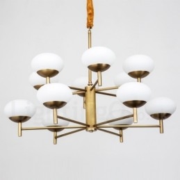 Lustre de pingente de latão luxuoso retrô rústico de 12 luzes com cúpula de vidro