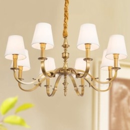 8 Luz Retro Rústico Luxo Latão Pendente Lâmpada Lustre com Tecido Sombra