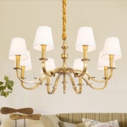 8 Luz Retro Rústico Luxo Latão Pendente Lâmpada Lustre com Tecido Sombra