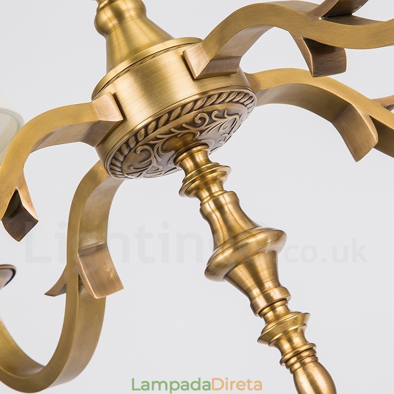 8 Luz Retro Rústico Luxo Latão Pendente Lâmpada Lustre com Tecido Sombra