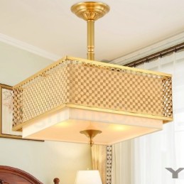 4 Luz Retro Rústico Luxo Latão Pendente Lâmpada Lustre com Tecido Sombra
