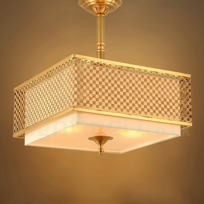 4 Luz Retro Rústico Luxo Latão Pendente Lâmpada Lustre com Tecido Sombra
