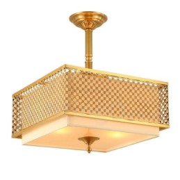 4 Luz Retro Rústico Luxo Latão Pendente Lâmpada Lustre com Tecido Sombra