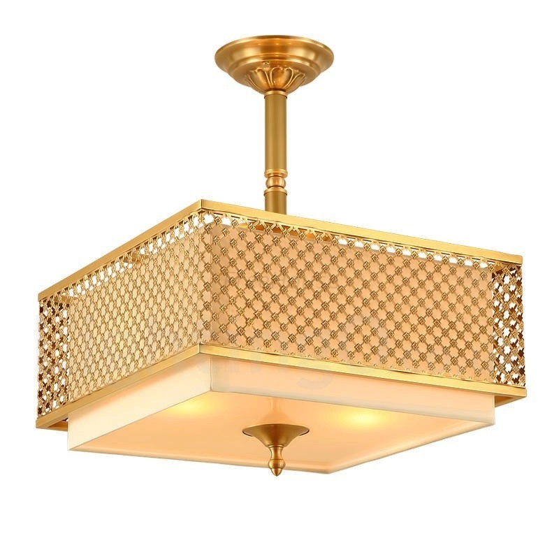 4 Luz Retro Rústico Luxo Latão Pendente Lâmpada Lustre com Tecido Sombra