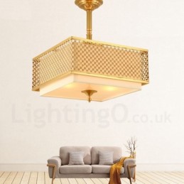 4 Luz Retro Rústico Luxo Latão Pendente Lâmpada Lustre com Tecido Sombra