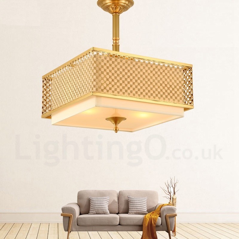 4 Luz Retro Rústico Luxo Latão Pendente Lâmpada Lustre com Tecido Sombra