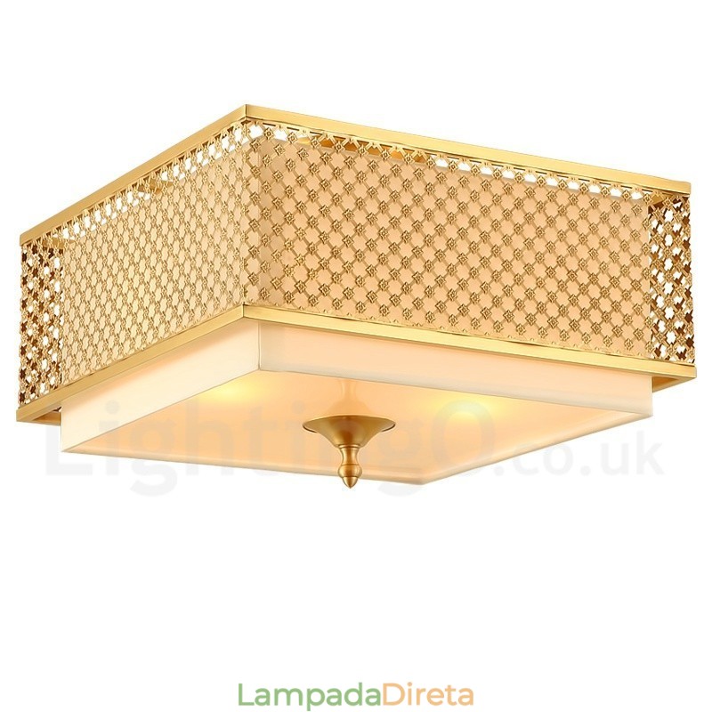 4 Luz Retro Rústico Luxo Latão Pendente Lâmpada Lustre com Tecido Sombra