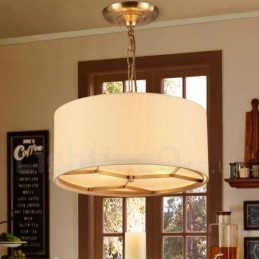 4 Luz Retro Rústico Luxo Latão Pendente Lâmpada Lustre com Tecido Sombra