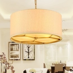 4 Luz Retro Rústico Luxo Latão Pendente Lâmpada Lustre com Tecido Sombra