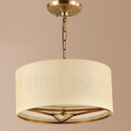 4 tambor de luz retro rústico luxo latão pingente lâmpada lustre com tecido sombra