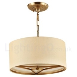 4 tambor de luz retro rústico luxo latão pingente lâmpada lustre com tecido sombra