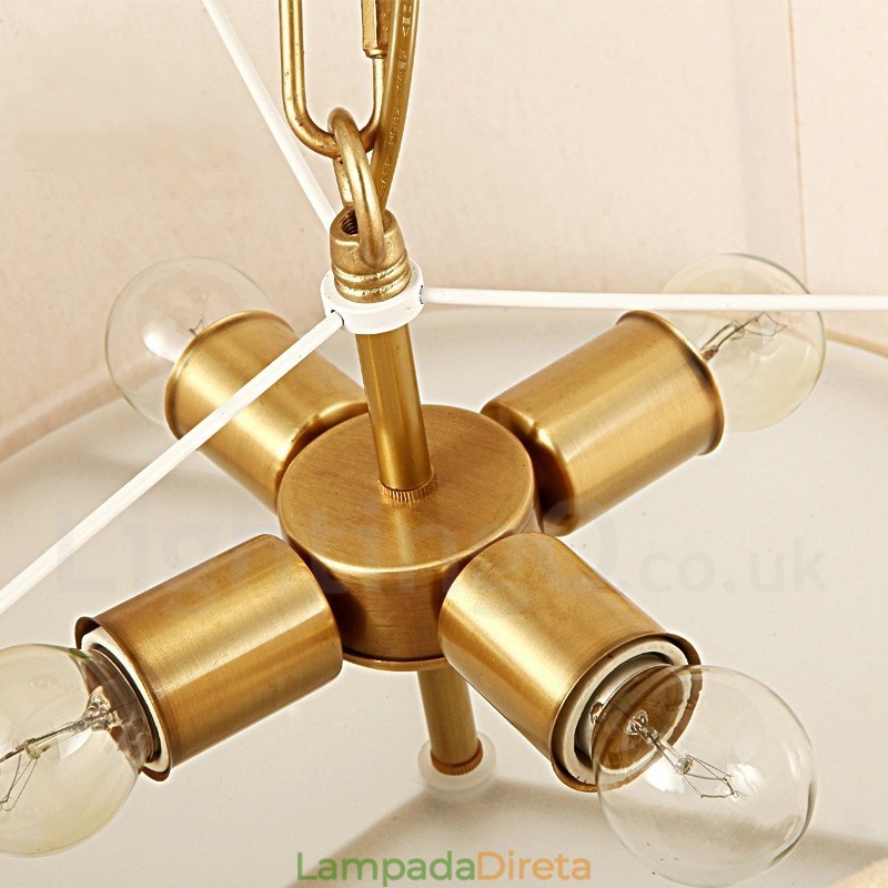 4 tambor de luz retro rústico luxo latão pingente lâmpada lustre com tecido sombra