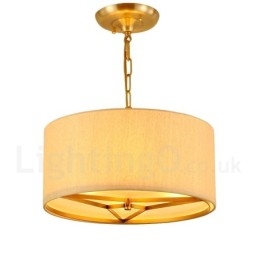 4 tambor de luz retro rústico luxo latão pingente lâmpada lustre com tecido sombra