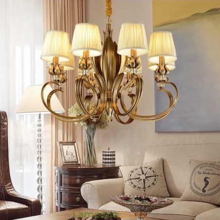 8 Luz Retro Rústico Luxo Latão Pendente Lâmpada Lustre com Tecido Sombra 8 Luz Retro Rústico Luxo Latão Pendente Lâmpada Lustre com Tecido Sombra