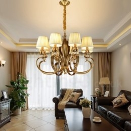 8 Luz Retro Rústico Luxo Latão Pendente Lâmpada Lustre com Tecido Sombra