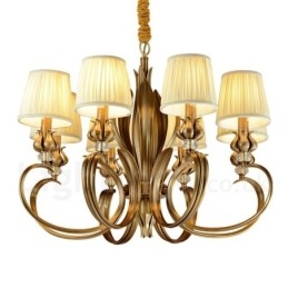 8 Luz Retro Rústico Luxo Latão Pendente Lâmpada Lustre com Tecido Sombra