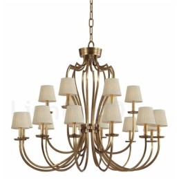 Lustre de pingente de latão luxuoso retrô rústico de 18 luzes com sombra de tecido